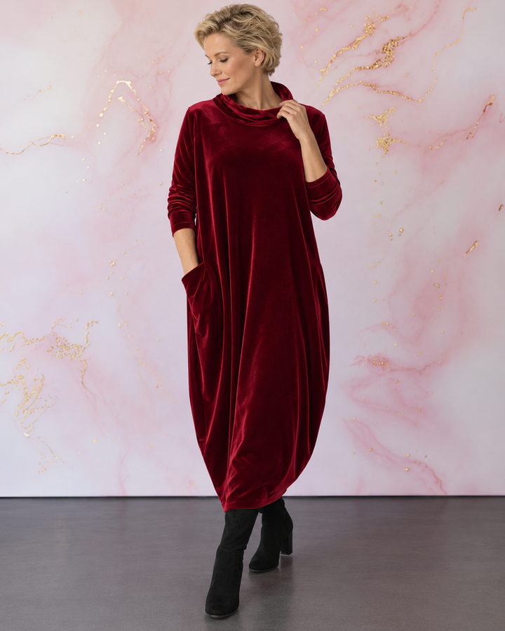 Ilianyette - Velvet High Neck Loose Fit Maxi Dress