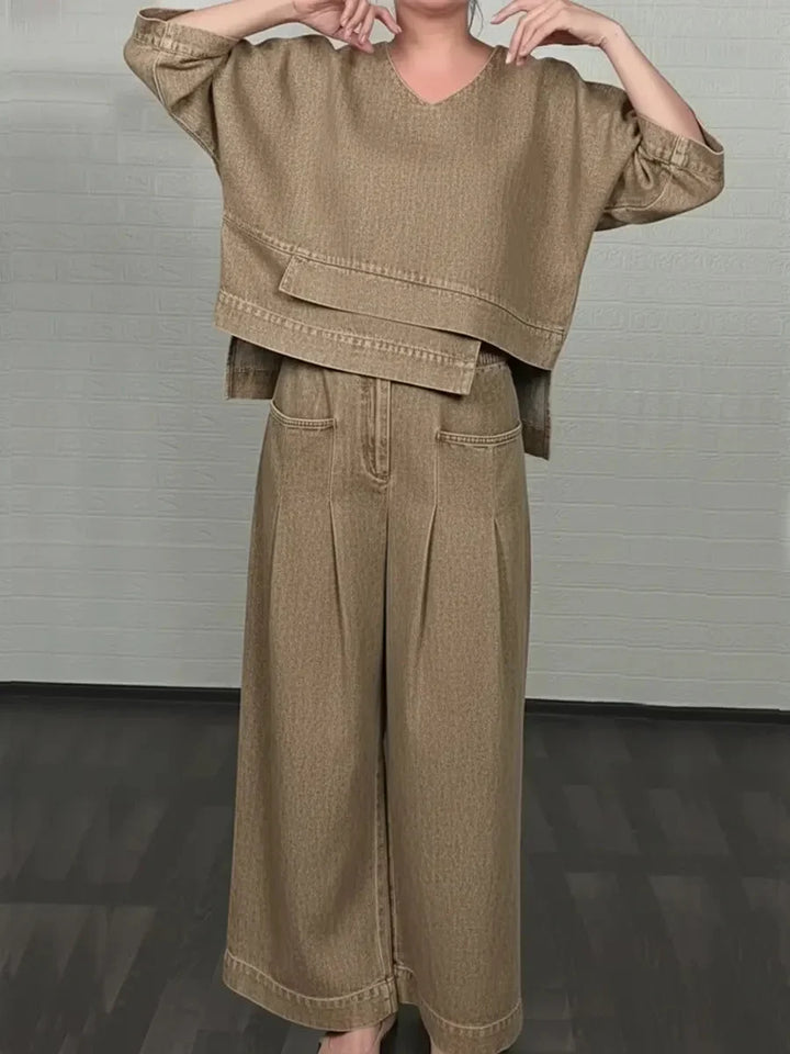 Ojinika - Casual Denim Two-piece Set