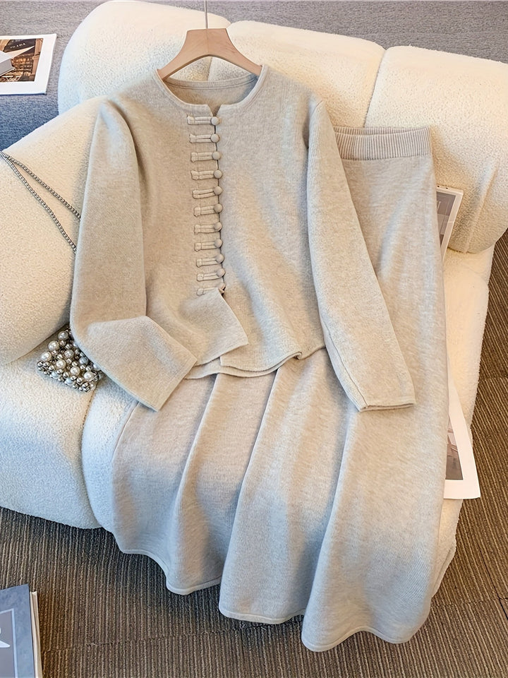 Zorine - Button Up Cardigan Two Piece Set