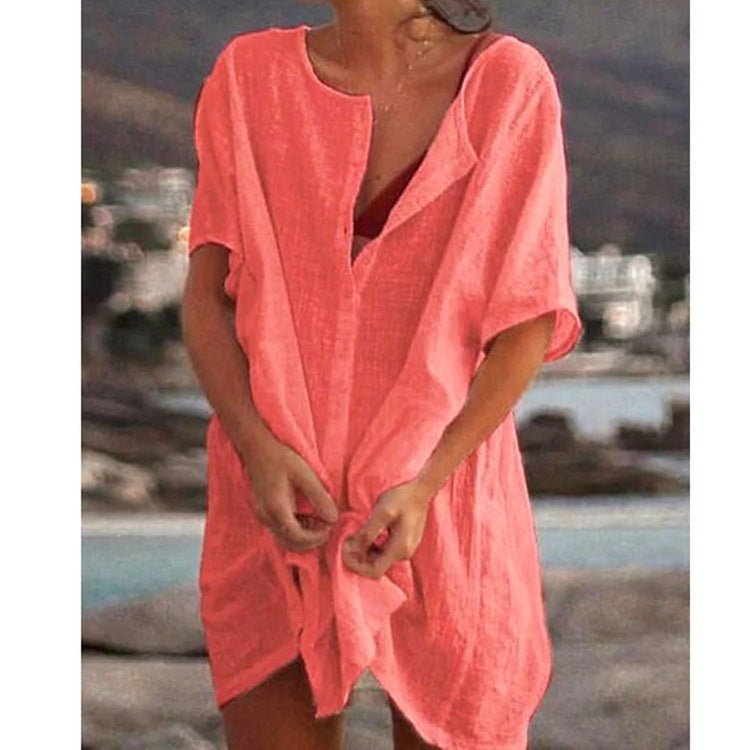 Anjini - Loose Beach Dress With Short Sleeve