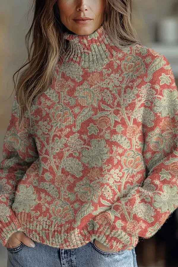 Nijole - High Neck Long Sleeved Floral Sweatshirt