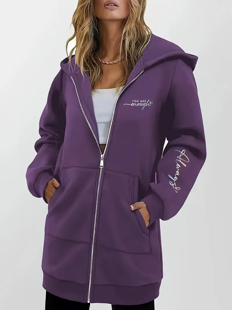 Angeleen - Geometric Print Zip-Up Hooded Jacket