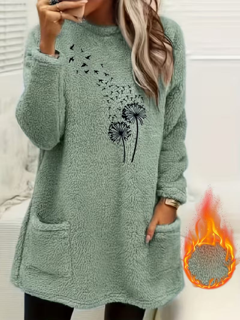 Samiora - Fleece Sweatshirt With Dandelion Print