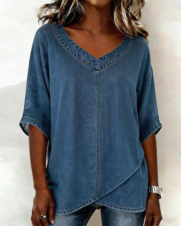 Laritza - Casual Denim V-Neck Top