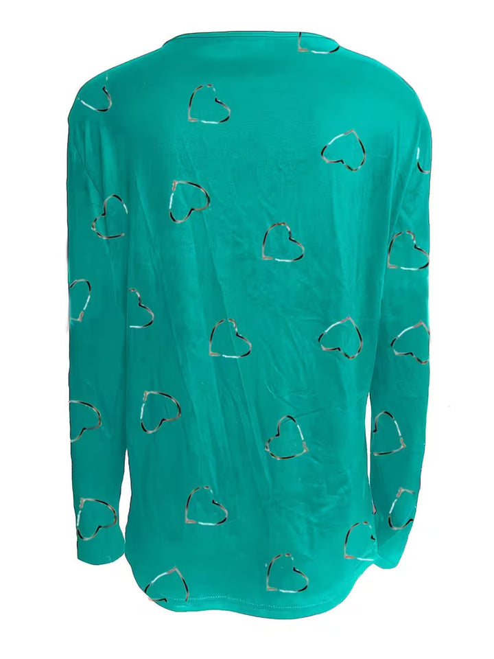 Romisha - Heart Print T-Shirt With Zipper