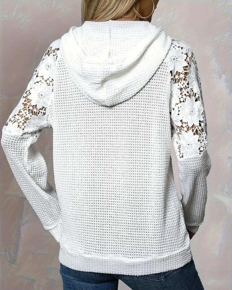 Laessa - Floral Laced Hoodie With Front Pocket