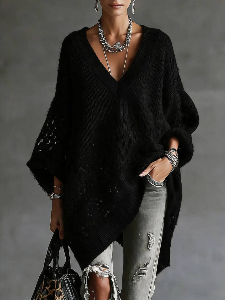 Bimashi - Long Sleeve Loose Sweater With V-Neck