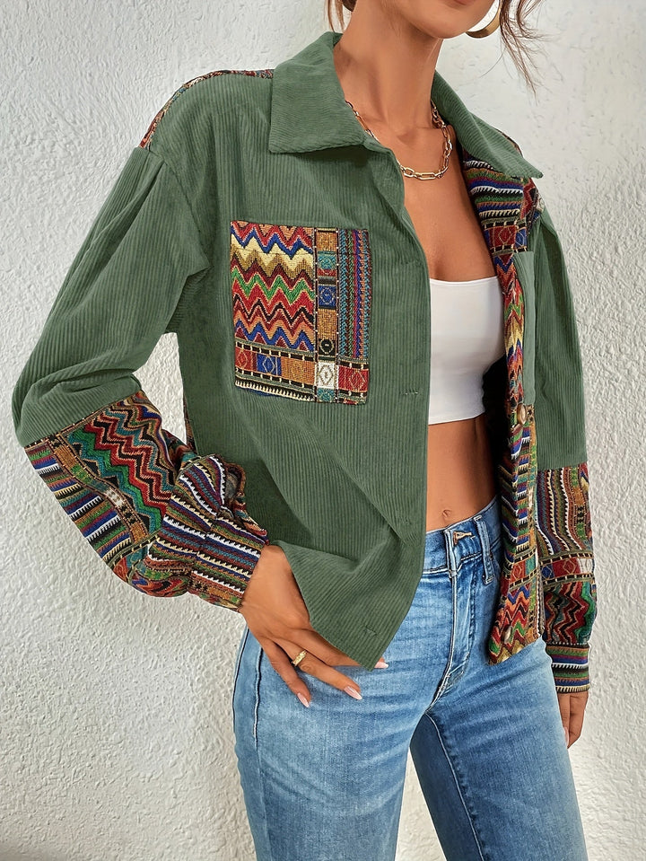 Esmeeira - Boho Patchwork Corduroy Button-Up Jacket