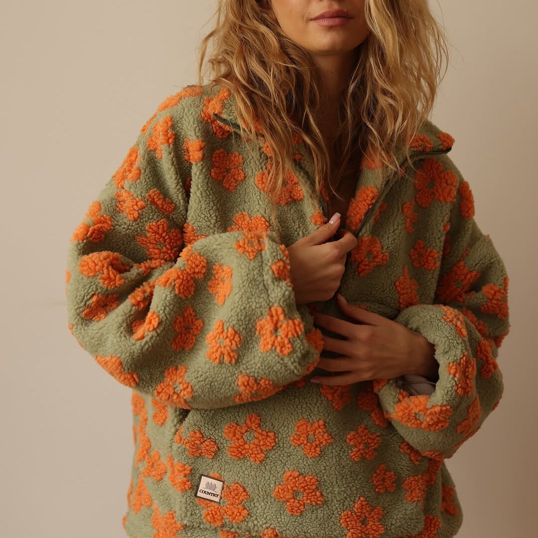 Yzella- Floral Print Fleece Sweater