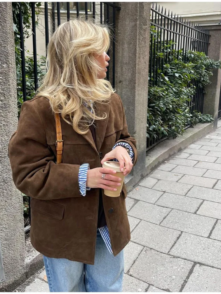 Ronia – Oversized Suede Button Up Jacket