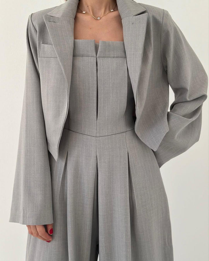 Lauralie - Strapless Jumpsuit Jacket Style Commuting Set