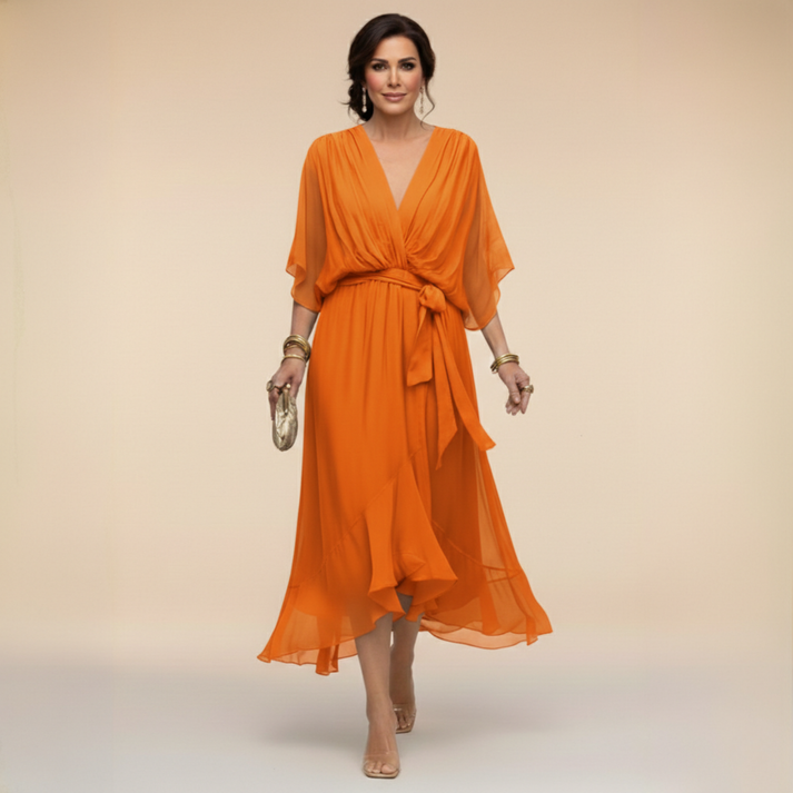 Harshani - Chiffon Dress With V-Neck