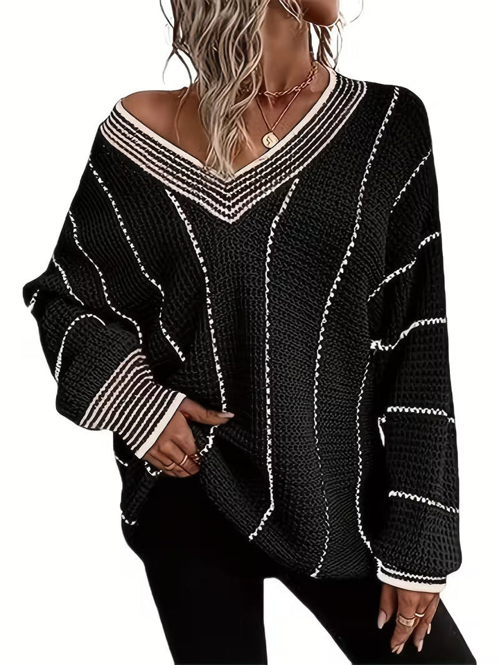 Lykke - Striped V-Neck Oversized Sweater