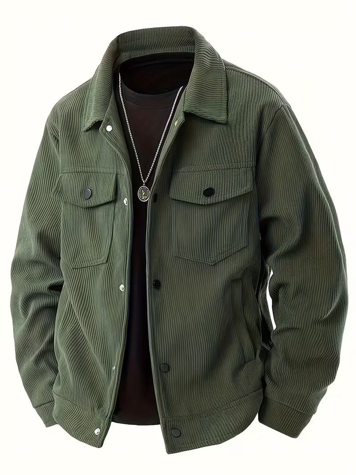 Quantpeak - Corduroy Jacket With Collar and Flap Pockets