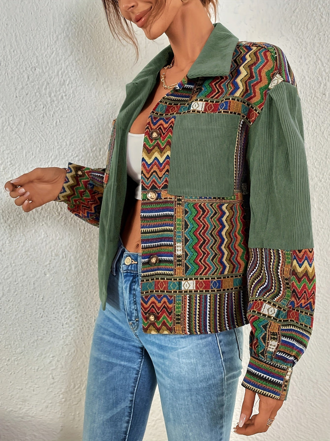 Esmeeira - Boho Patchwork Corduroy Button-Up Jacket