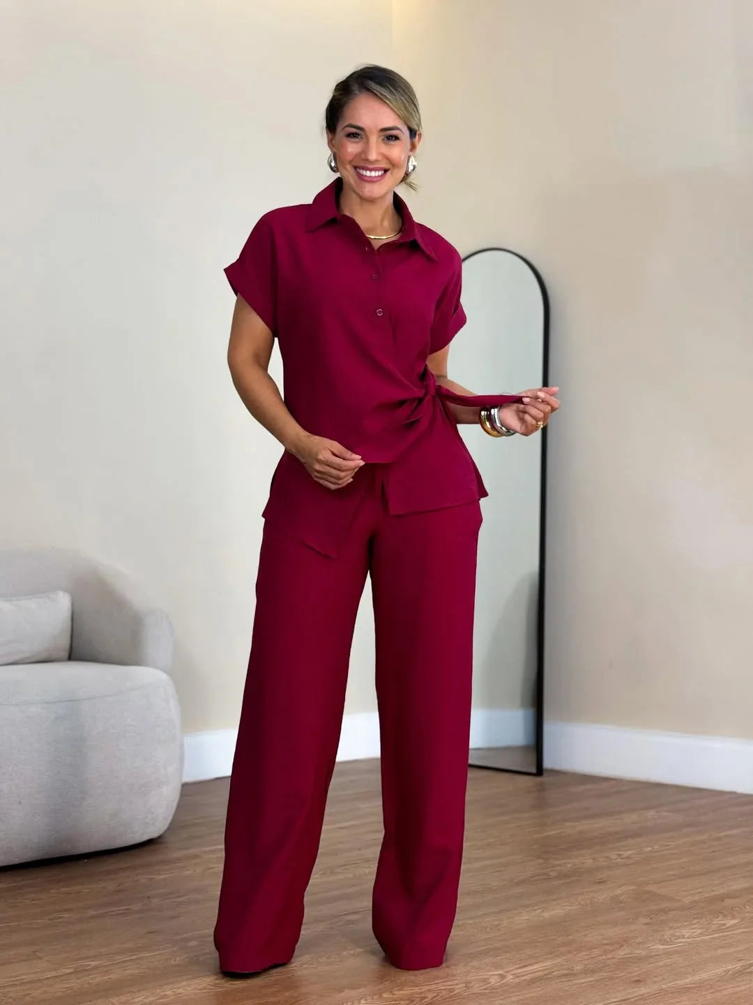 Lorie - Elegant Two Piece Chic Set With Tied Front