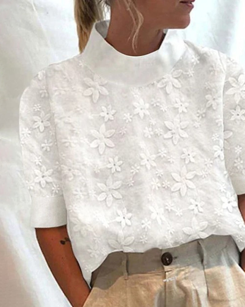Rayhana - Embroidered Blouse With Plain Standing Collar