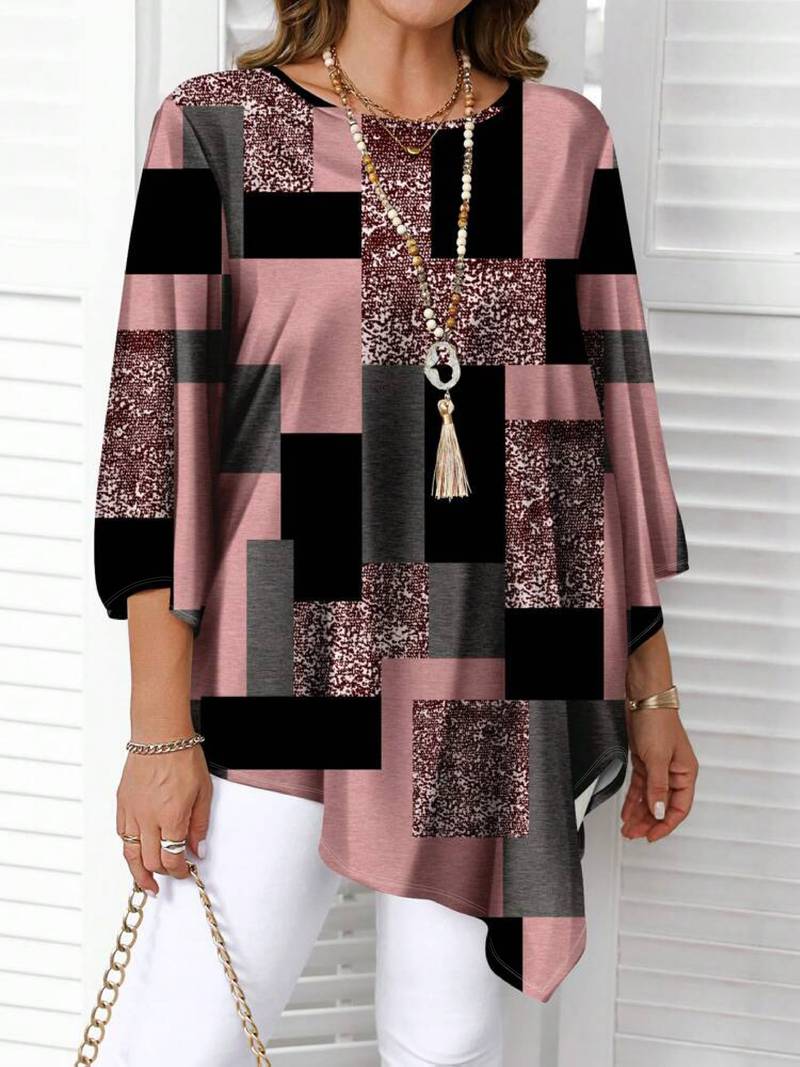 Nurit - Checkered Oversized Printed Blouse With Short Sleeve