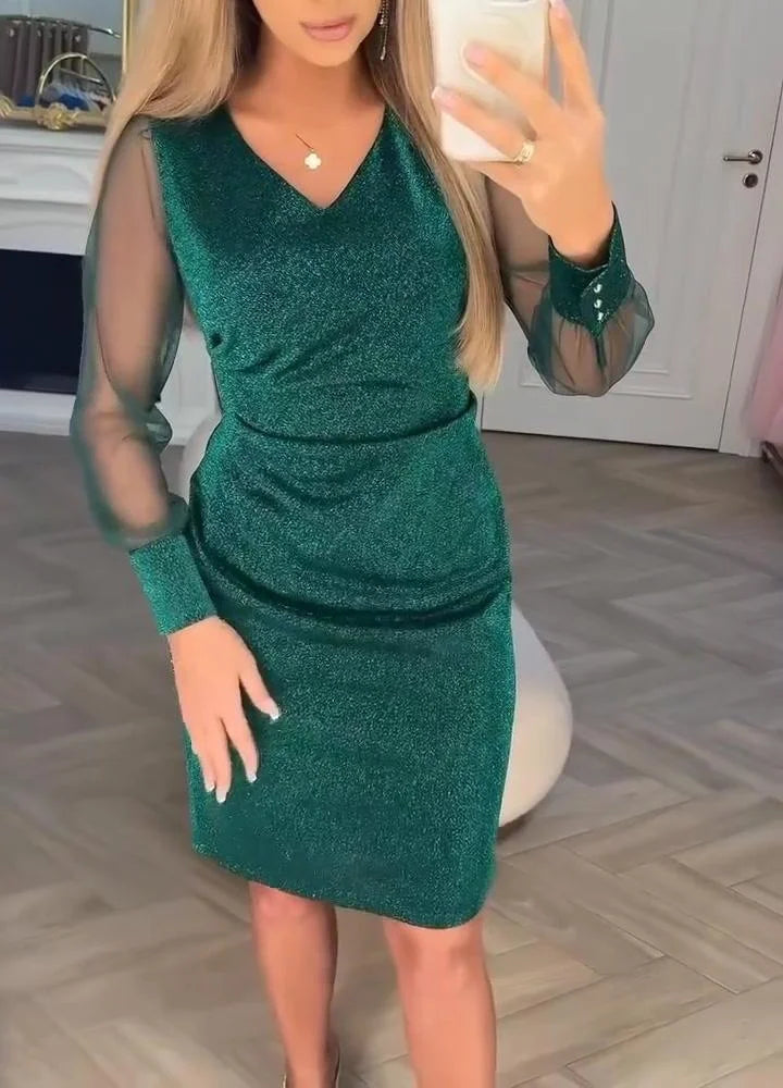 Irisa - Sparkly Patchwork Midi Dress