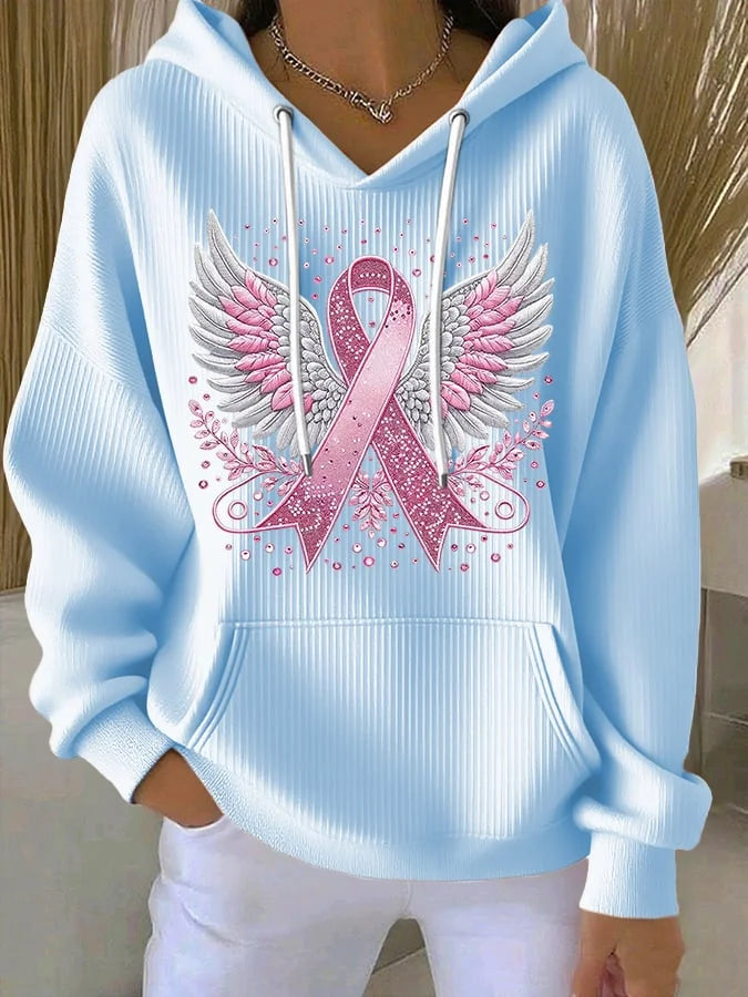 Vittorina - Casual Ribbon Wings Print Hoodie