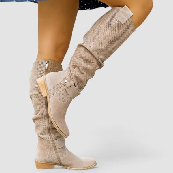 Sylvariana - Suede Knee-High Boots With Zipper