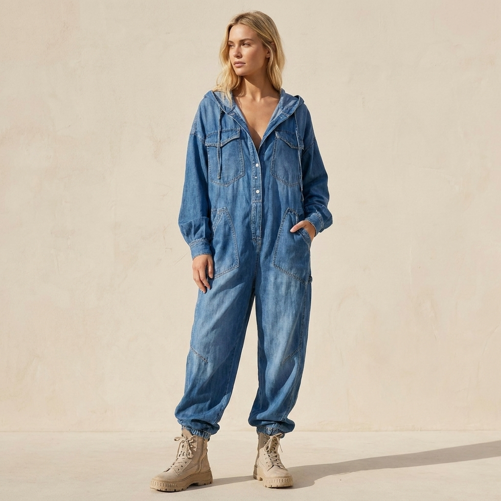 Estielle - Denim Jumpsuit With Hooded