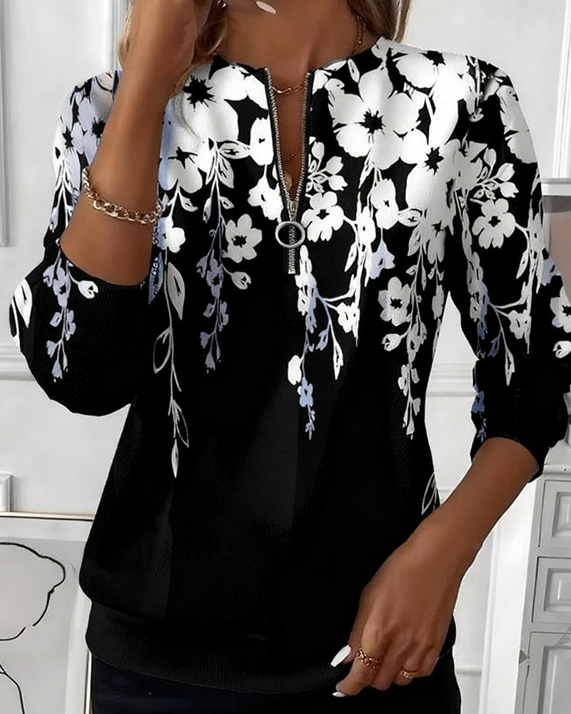 Jessalen - Printed Half-Zip Sweatshirt with Collar