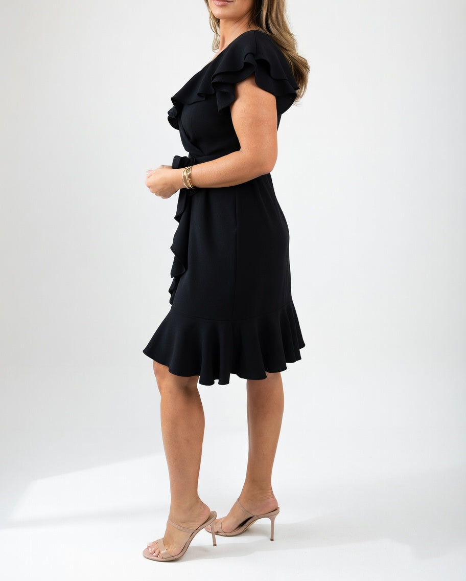 Geiss - Elegant Flowing Ruffle Wrap Dress