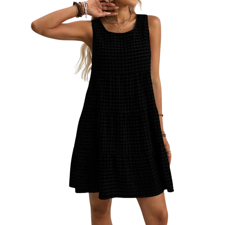 Heleni - Sleeveless Plaid Dress With Ruffles