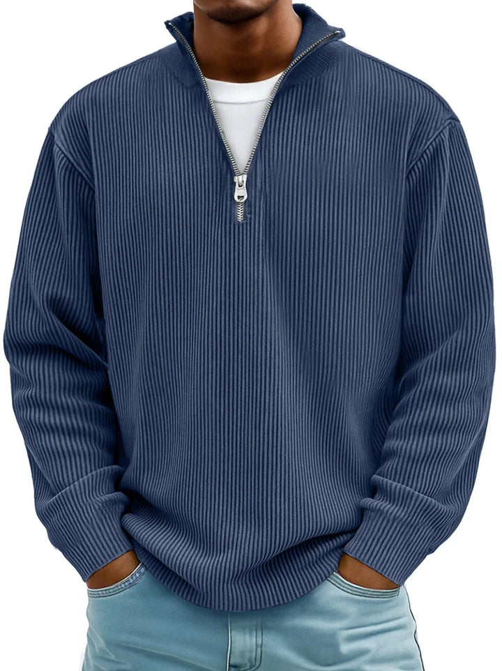 Osrelan - Ribbed Long-Sleeve Quarter-Zip Pullover Sweater