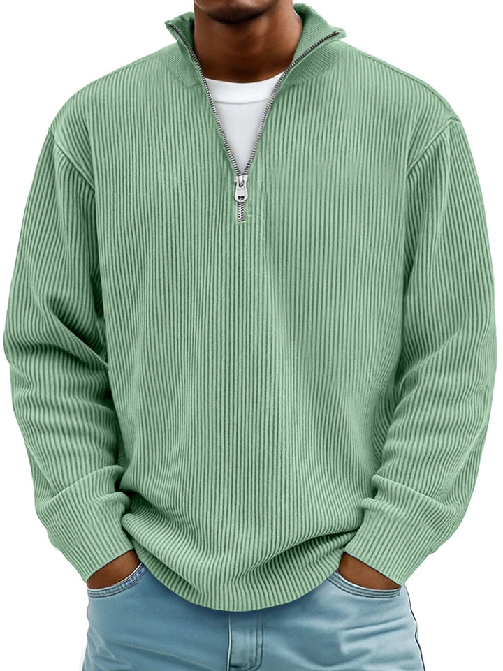 Dimitar - Ribbed Long-Sleeve Quarter-Zip Pullover Sweater