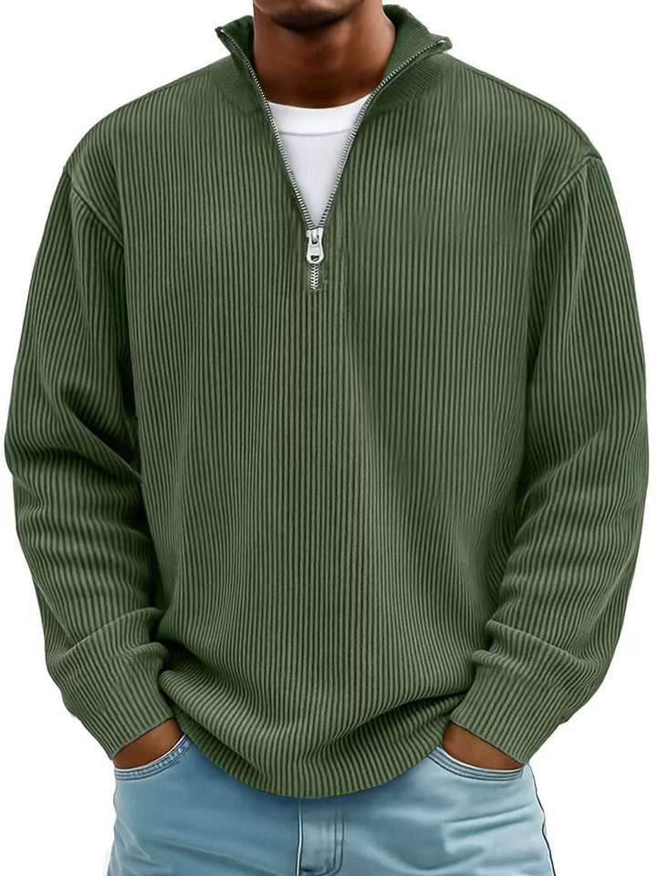 Osrelan - Ribbed Long-Sleeve Quarter-Zip Pullover Sweater
