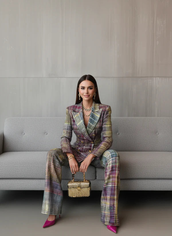 Lieneke - Two Piece Set With Checkered Pattern
