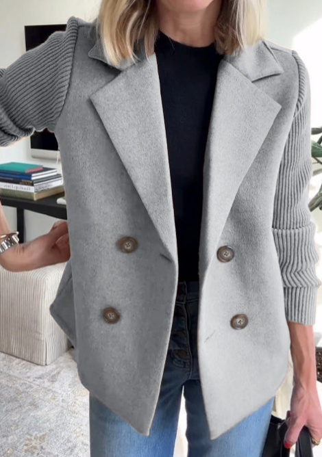 Novana - Blazer With Ribbed Sleeves and Lapel Collar