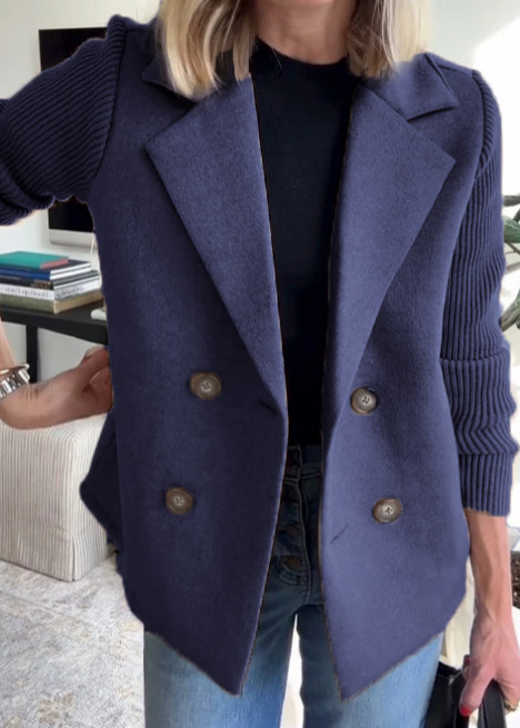 Novana - Blazer With Ribbed Sleeves and Lapel Collar