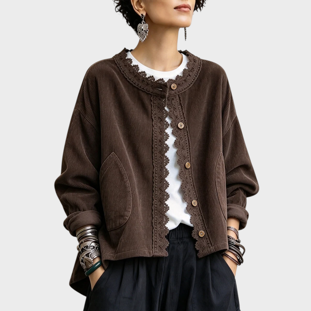 Belletta - Elegant Long Sleeve Jacket With Lace Trim