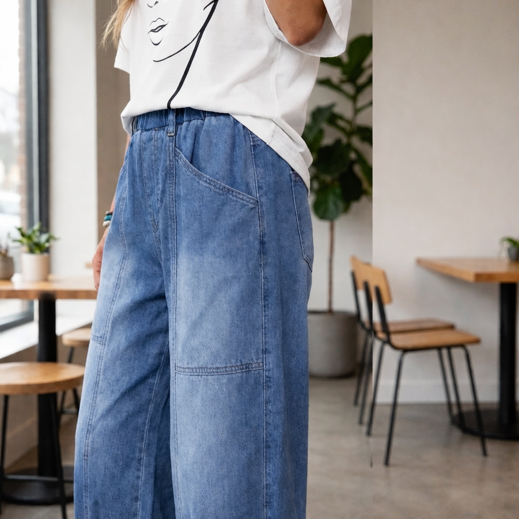 Madavi - Jeans With Elastic Waist And Loose Cropped Cut