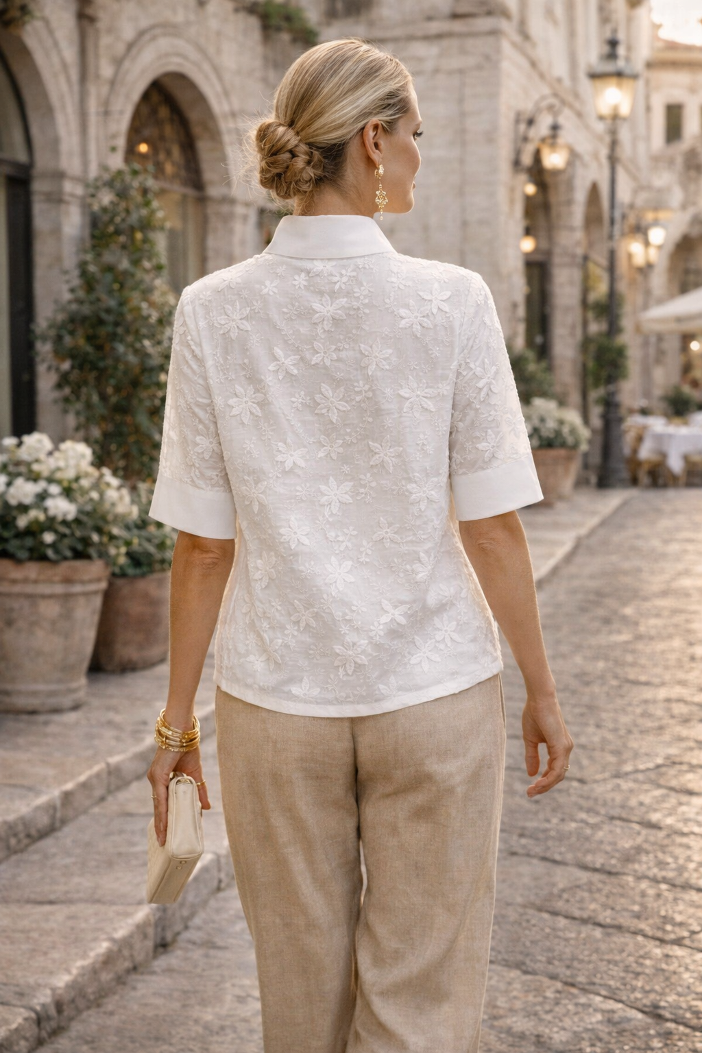 Minulya - Short Sleeve Flowers Blouse