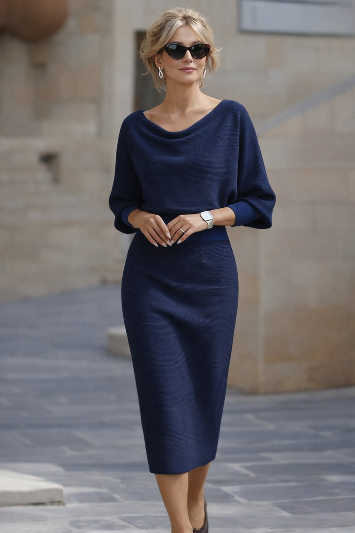 Amyy - Elegant Long Sleeve Midi Dress