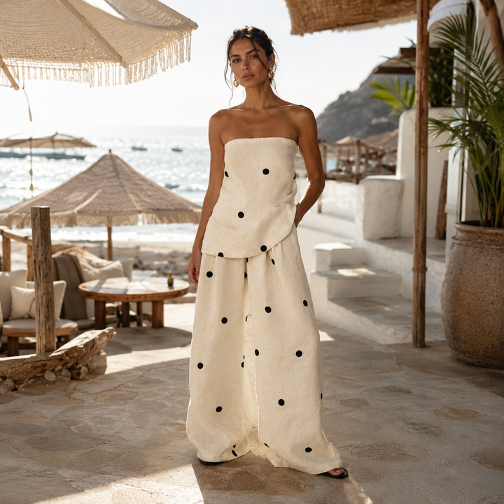 Renisha - Strapless Polka Dot Two Piece Set