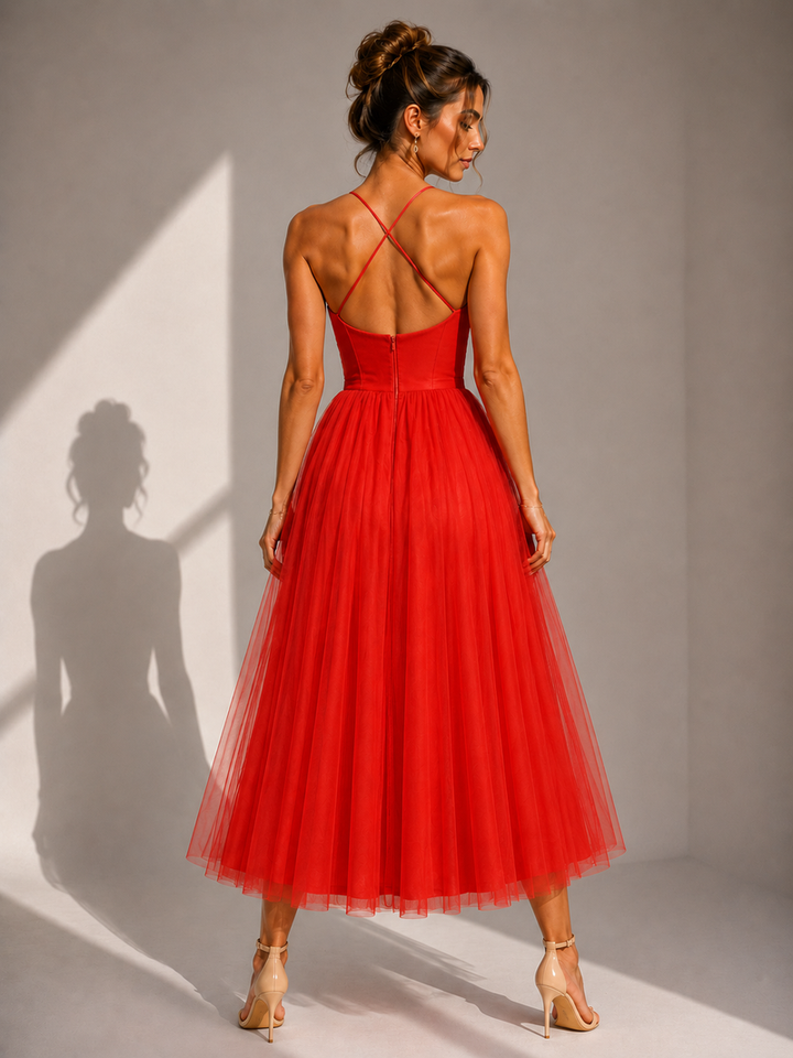 Chiyoko - Elegant Midi Dress With Open Back