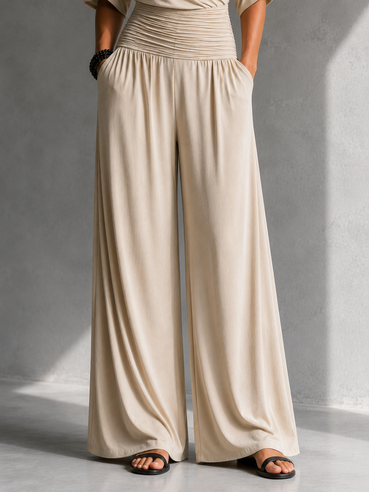 Greene - Wrap-Front Cold Shoulder Wide Leg Jumpsuit