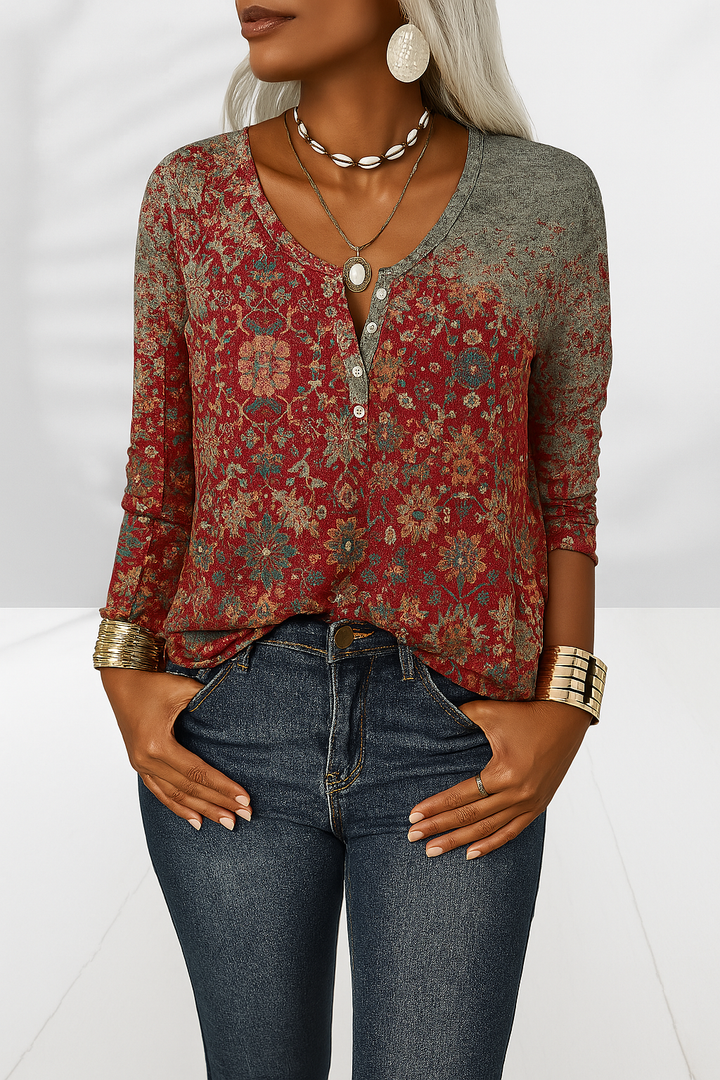 Flossie - Blouse With Floral Patterns And Long Sleeves
