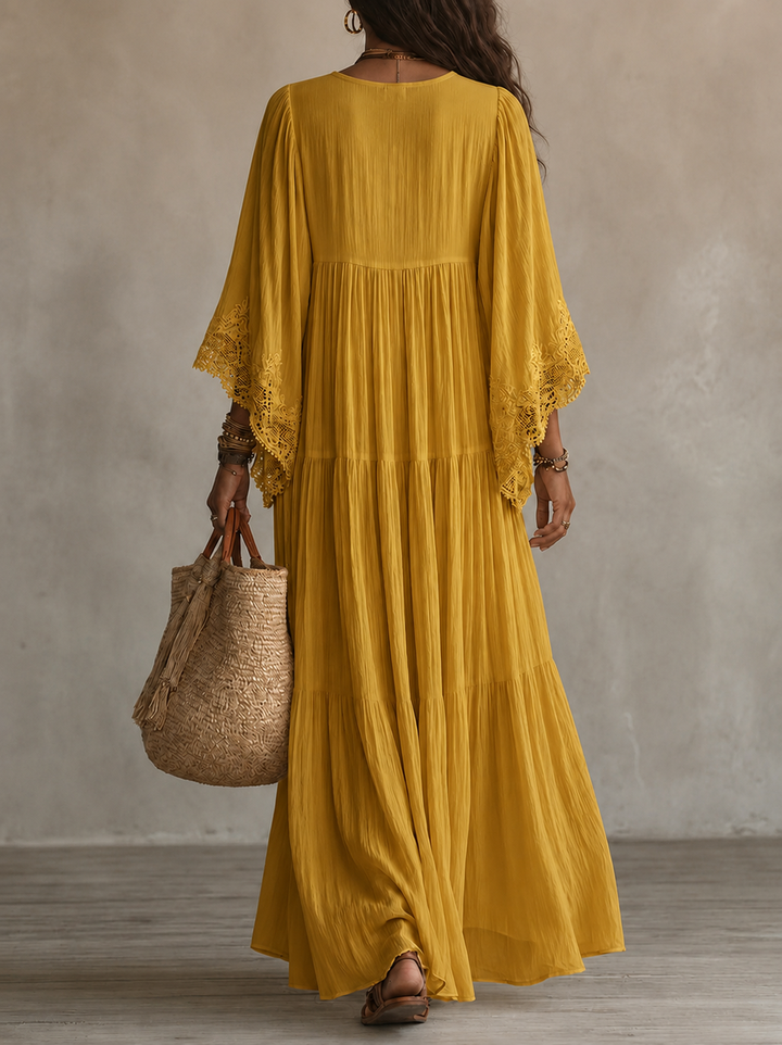 Avelella - Long Ivory Chiffon and Lace Dress
