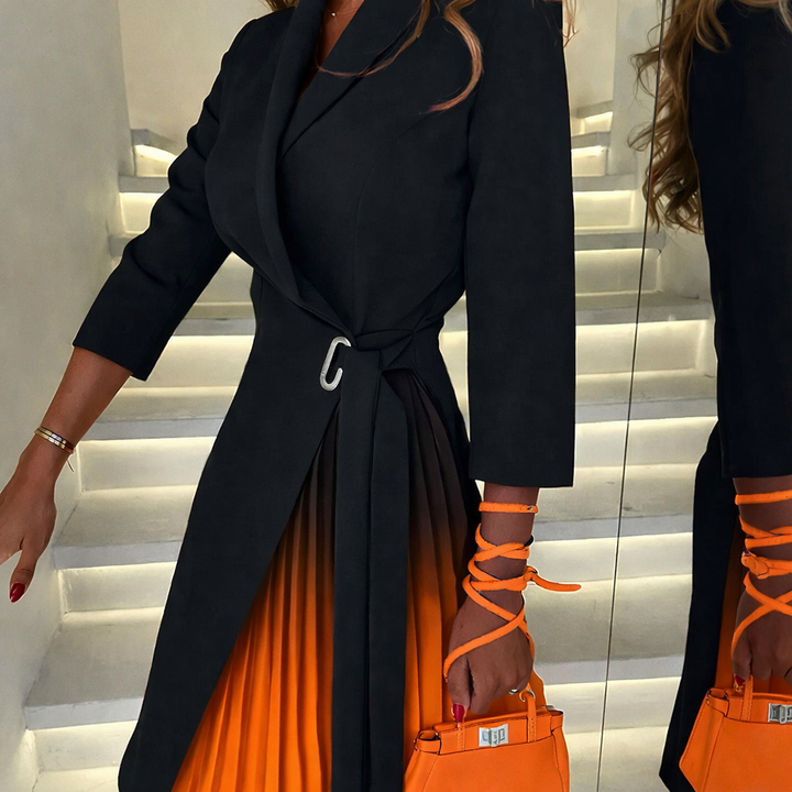 Meja - Ombre Pleated Blazer Dress With Notched Collar