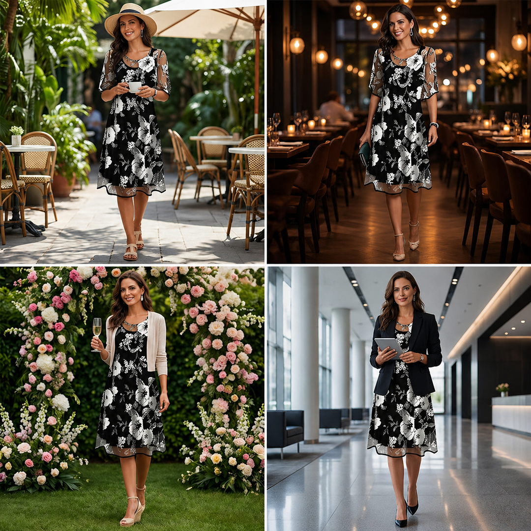Noay - Elegant Chiffon Dress With a Floral Pattern
