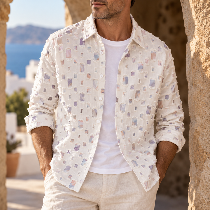 Gaius - Long-Sleeve Button-Up Shirt with Textured Squares