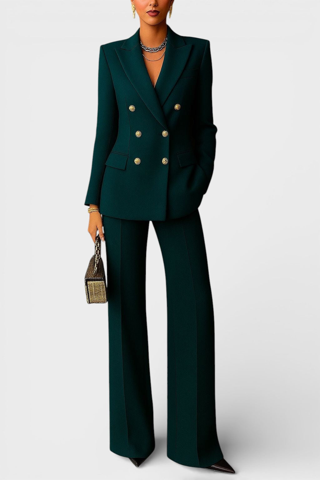 Kalyn - Double Breasted Blazer And Wide Leg Trousers