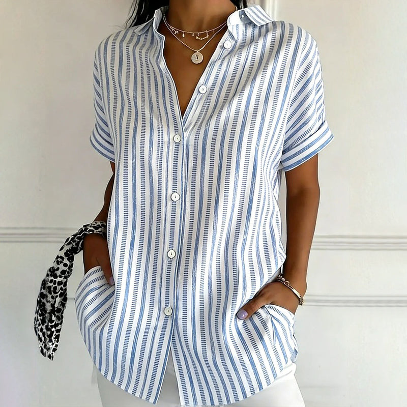 Alishia - Casual Striped Blouse With Button