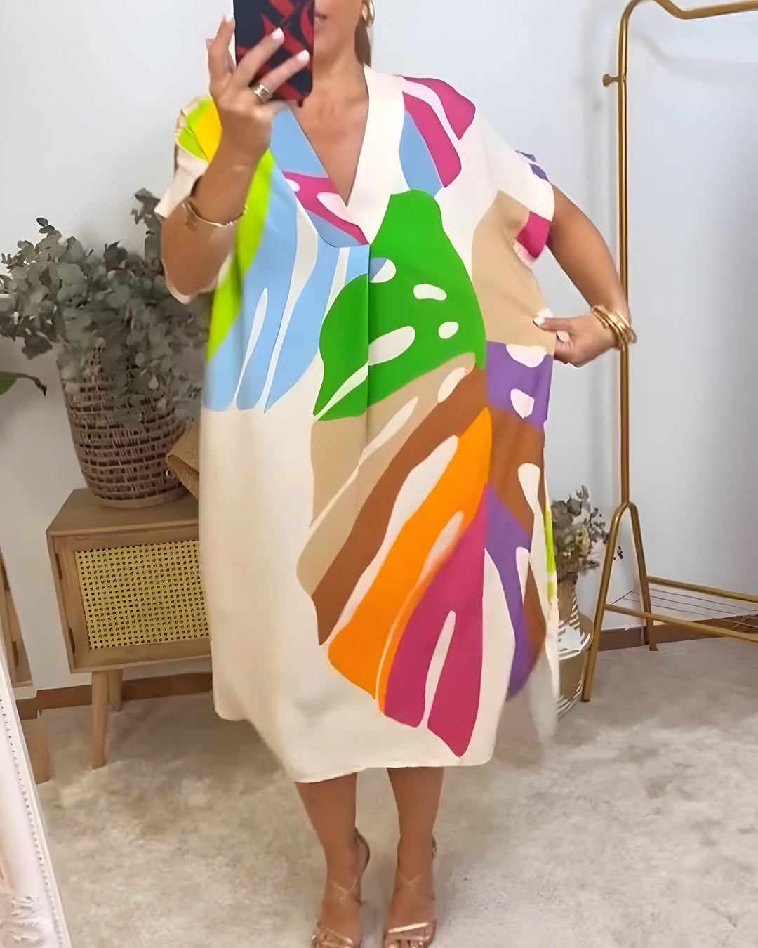 Madeline - Colorful Casual Dress With V-Neck